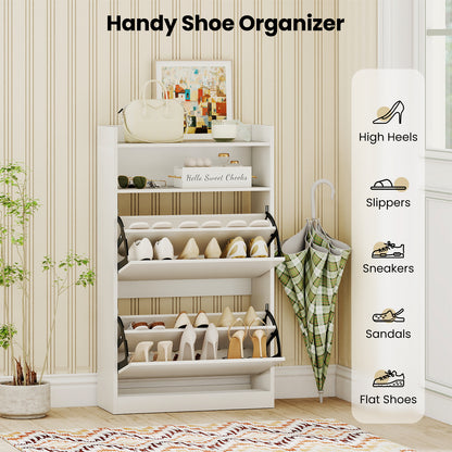 Shoe Storage Cabinet With 2 Flip Drawers, Adjustable Shelves, White Shoe Racks & Storage Benches at Gallery Canada