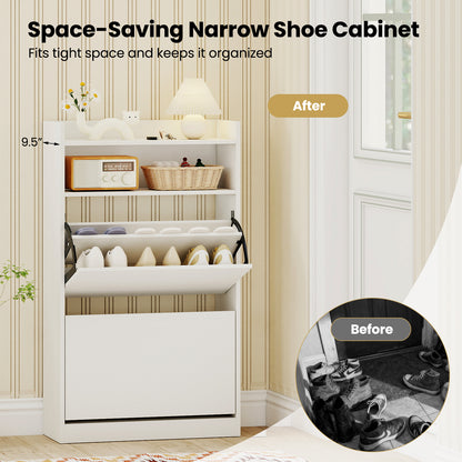 Shoe Storage Cabinet With 2 Flip Drawers, Adjustable Shelves, White Shoe Racks & Storage Benches at Gallery Canada