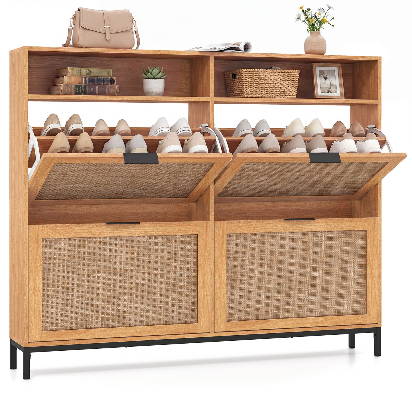 Shoe Storage Cabinet, 4 Flip Drawers, Adjustable Shelves, Natural Shoe Racks & Storage Benches Natural at Gallery Canada