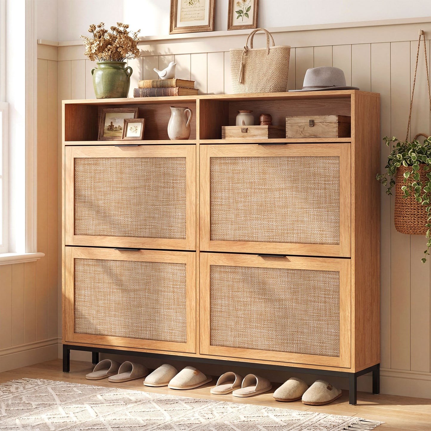 Shoe Storage Cabinet, 4 Flip Drawers, Adjustable Shelves, Natural Shoe Racks & Storage Benches at Gallery Canada