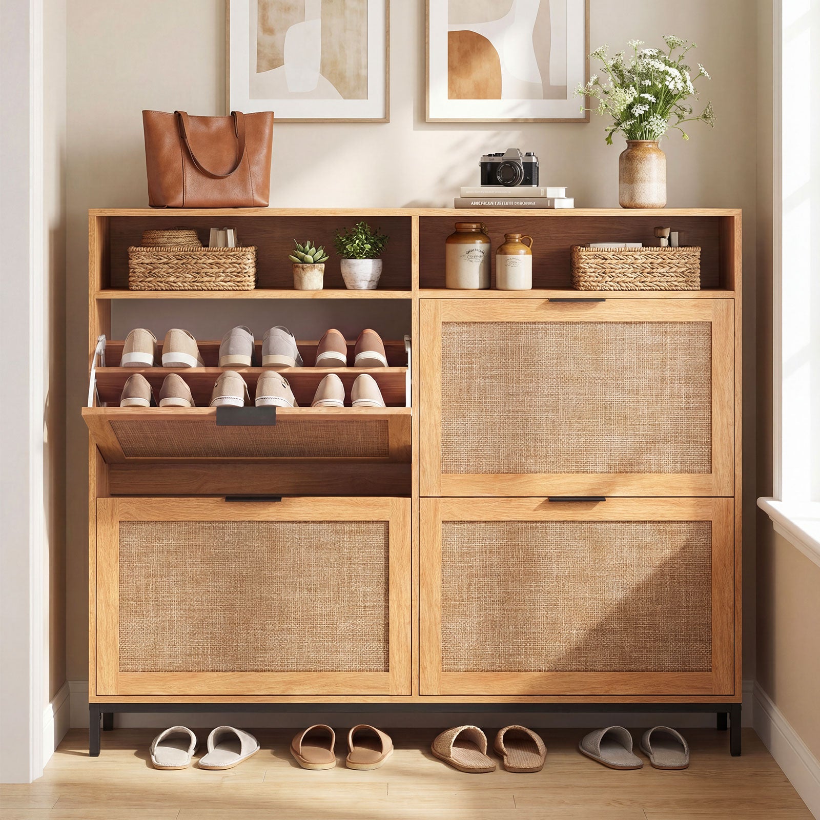 Shoe Storage Cabinet, 4 Flip Drawers, Adjustable Shelves, Natural Shoe Racks & Storage Benches at Gallery Canada