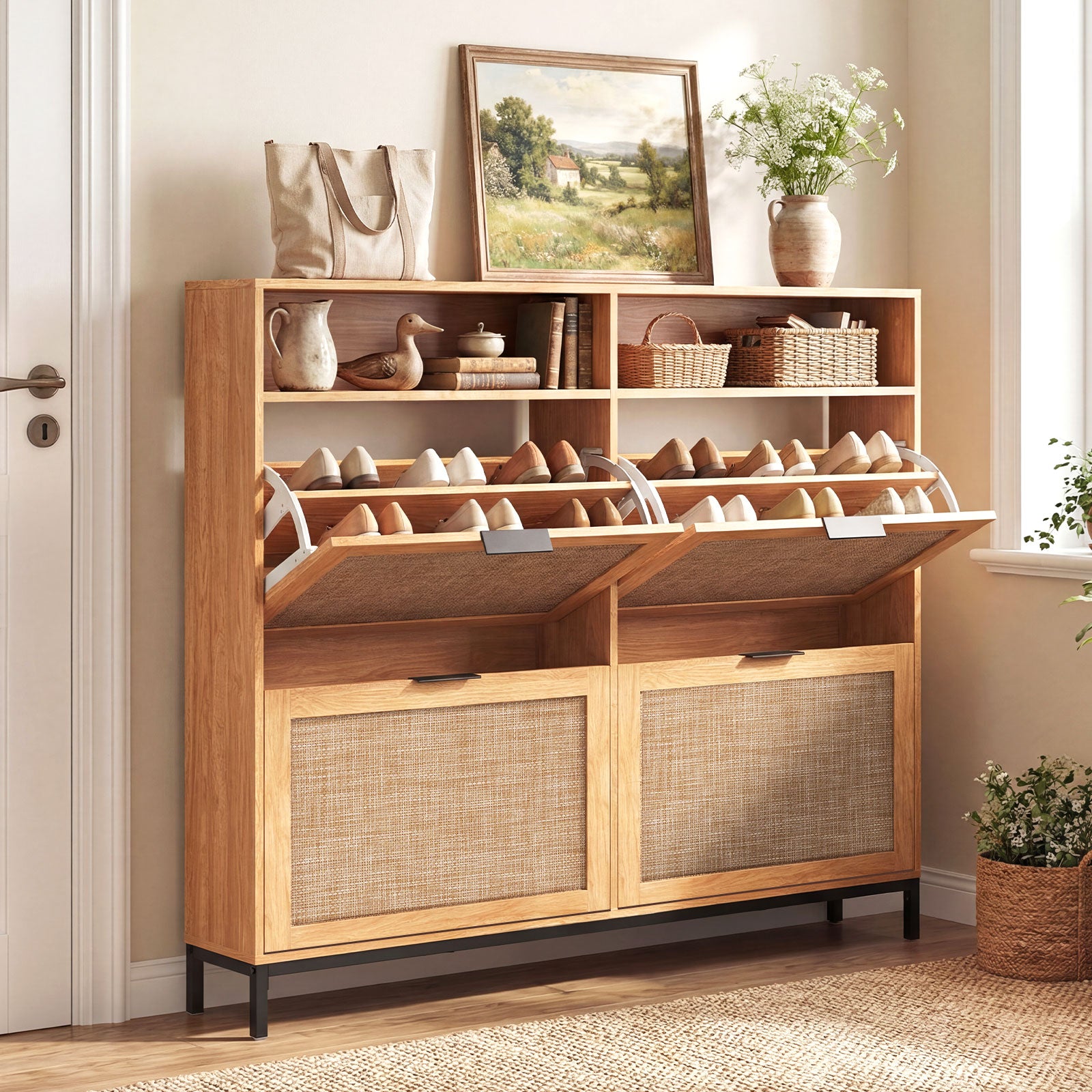 Shoe Storage Cabinet, 4 Flip Drawers, Adjustable Shelves, Natural Shoe Racks & Storage Benches at Gallery Canada
