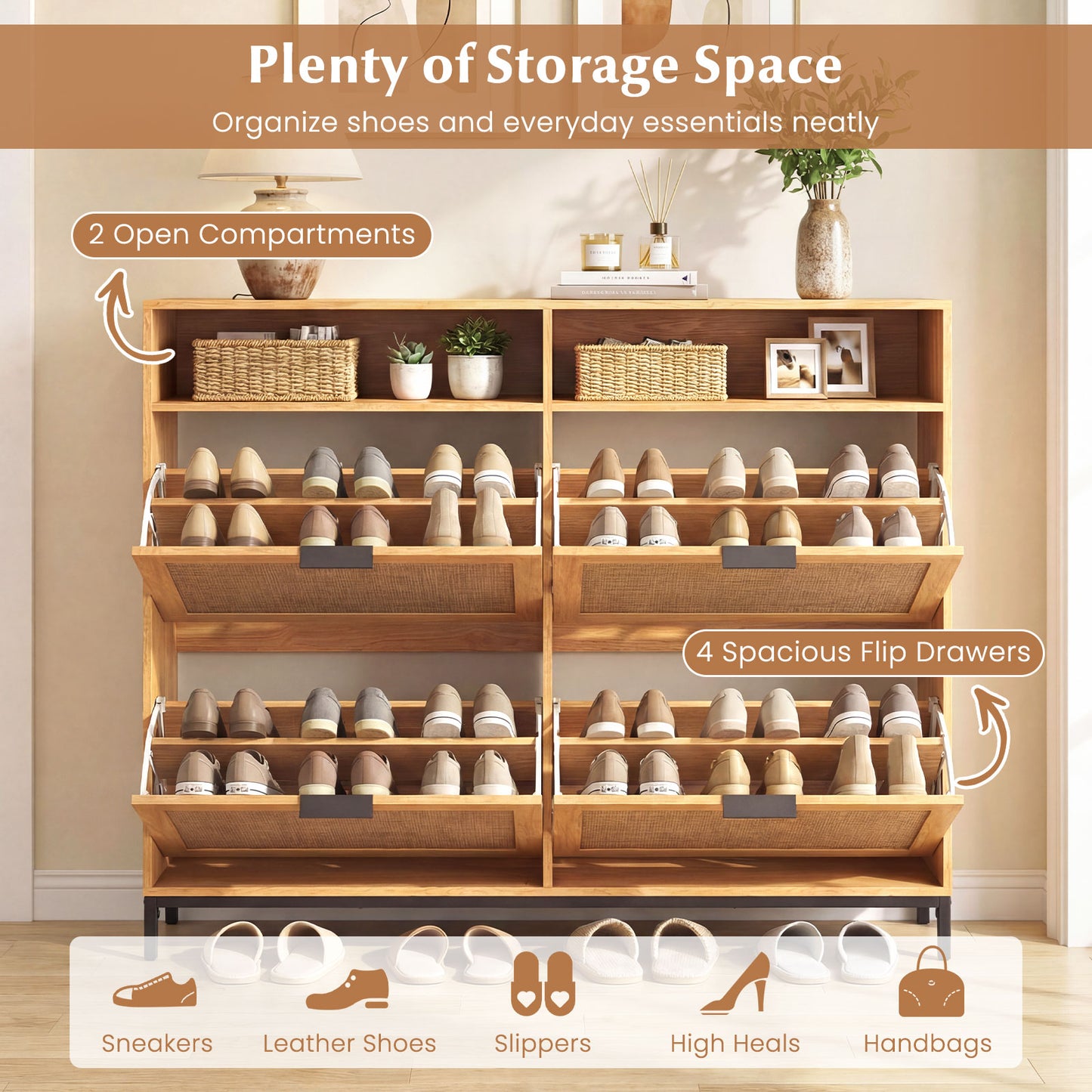 Shoe Storage Cabinet, 4 Flip Drawers, Adjustable Shelves, Natural Shoe Racks & Storage Benches at Gallery Canada