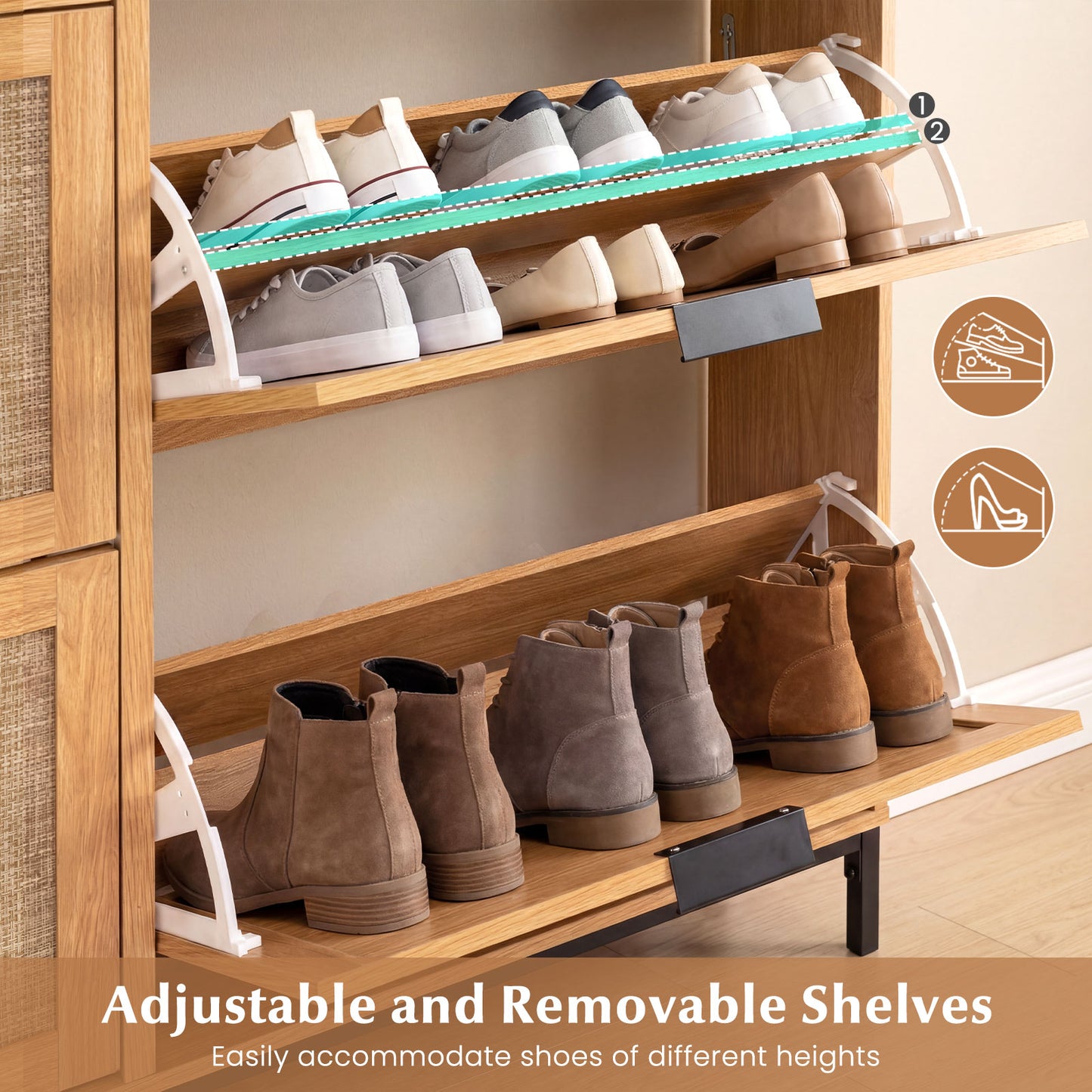 Shoe Storage Cabinet, 4 Flip Drawers, Adjustable Shelves, Natural Shoe Racks & Storage Benches at Gallery Canada