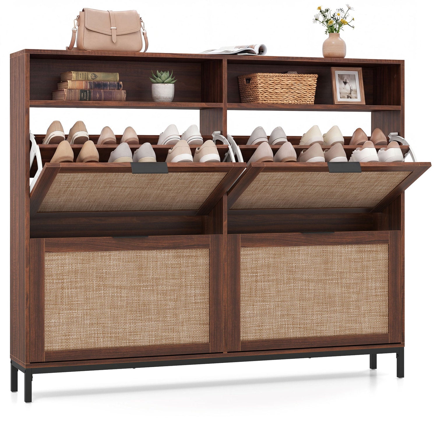 Shoe Storage Cabinet, 4 Flip Drawers, Adjustable Shelves, Natural Shoe Racks & Storage Benches at Gallery Canada