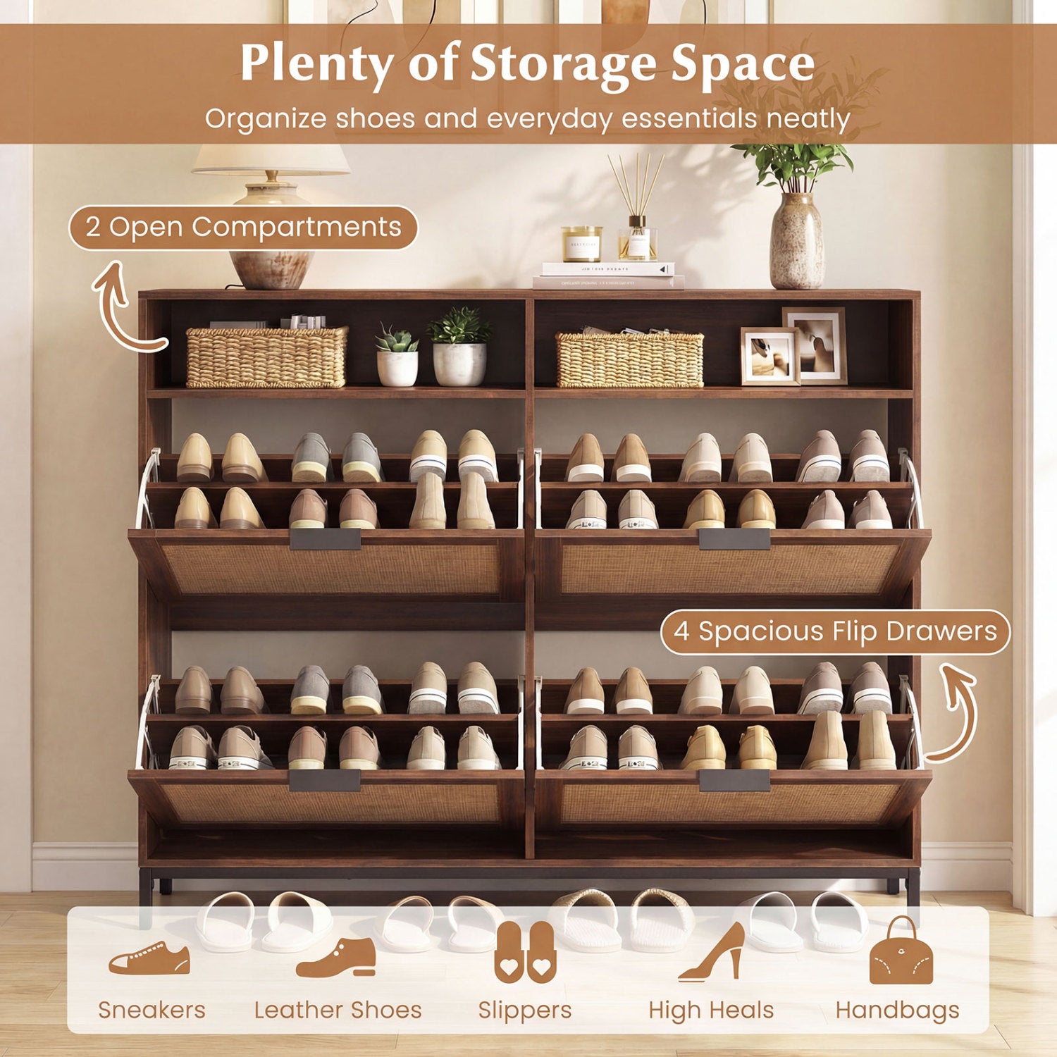 Shoe Storage Cabinet, 4 Flip Drawers, Adjustable Shelves, Natural Shoe Racks & Storage Benches at Gallery Canada