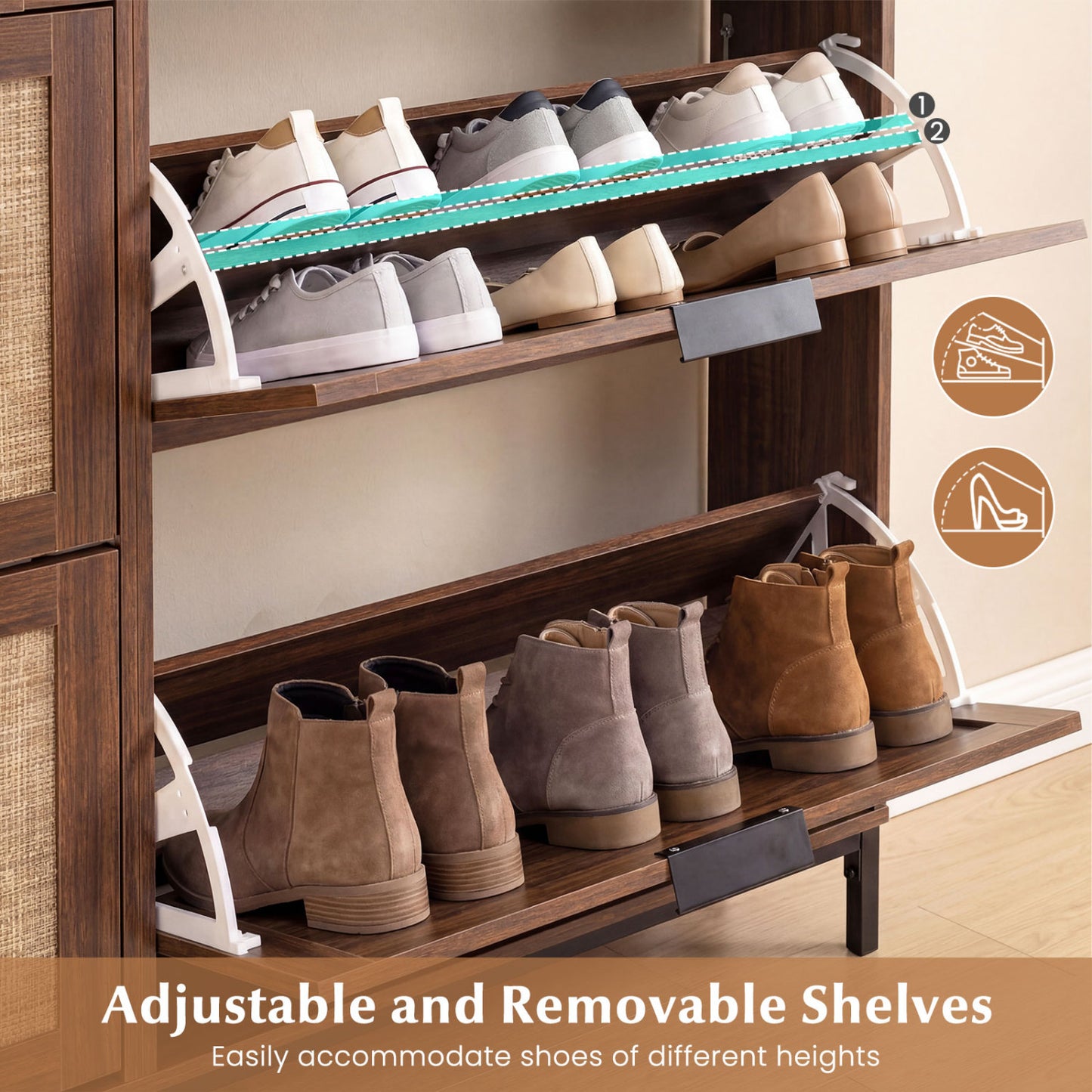 Shoe Storage Cabinet, 4 Flip Drawers, Adjustable Shelves, Natural Shoe Racks & Storage Benches at Gallery Canada