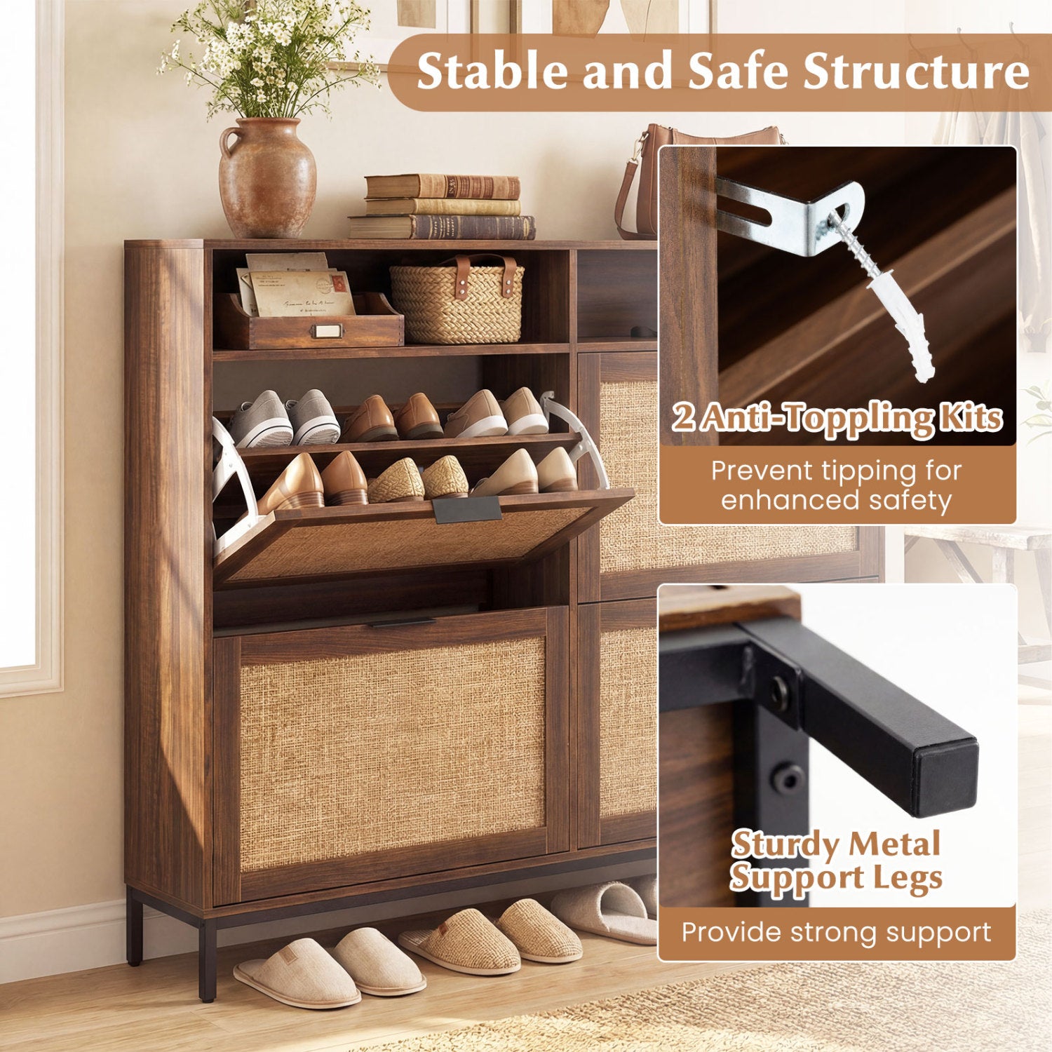 Shoe Storage Cabinet, 4 Flip Drawers, Adjustable Shelves, Natural Shoe Racks & Storage Benches at Gallery Canada