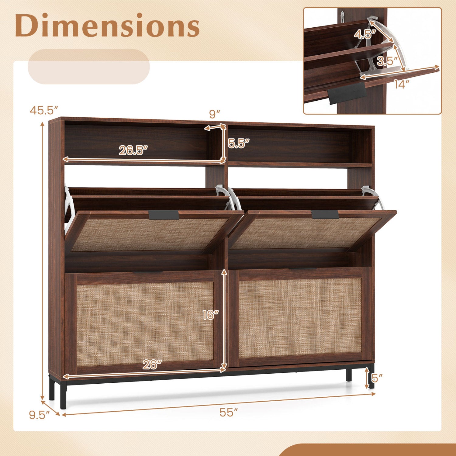 Shoe Storage Cabinet, 4 Flip Drawers, Adjustable Shelves, Natural Shoe Racks & Storage Benches at Gallery Canada