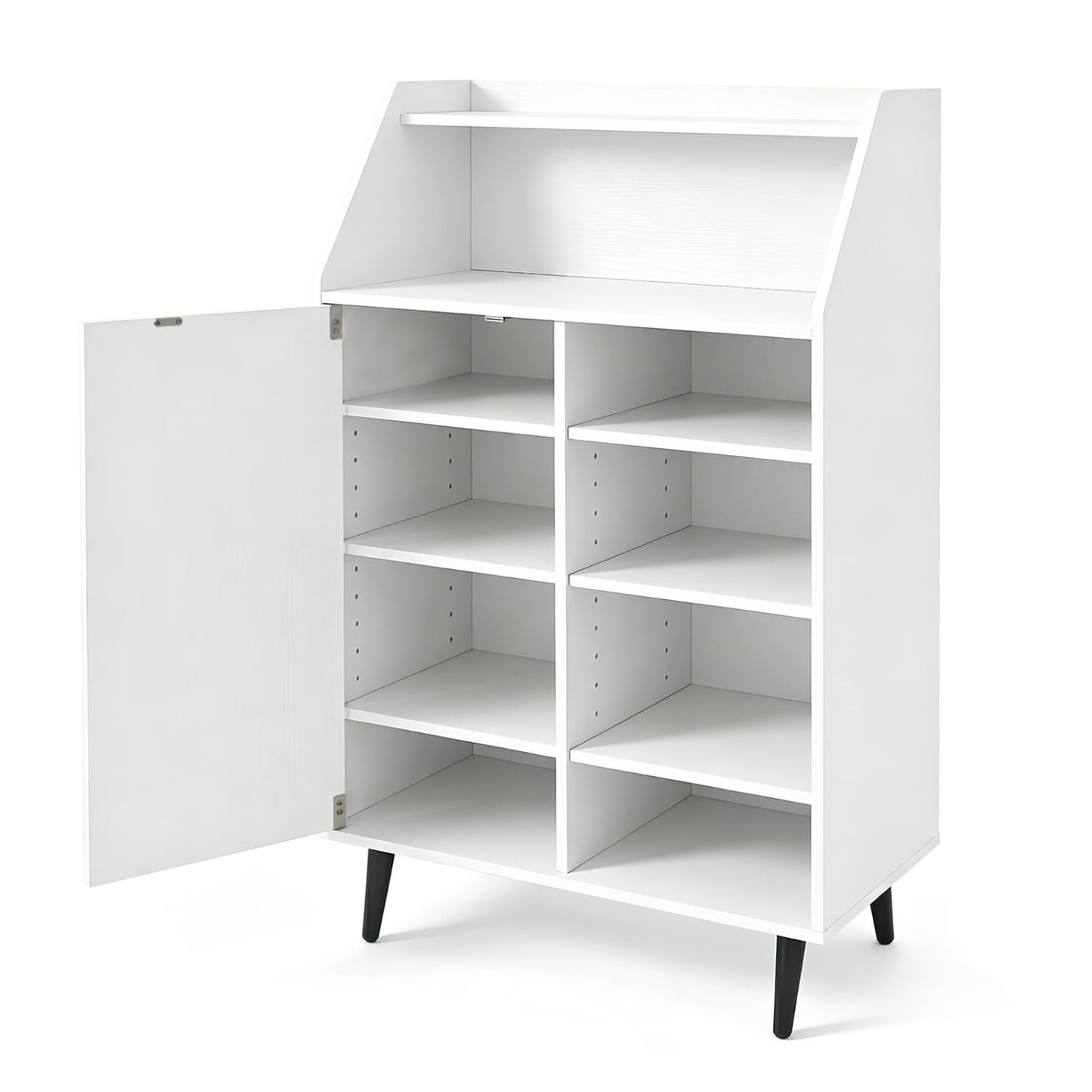 Shoe Storage Cabinet with 2-Tier Open Compartment and 4-Tier Adjustable Shelf, White