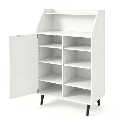 Shoe Storage Cabinet with 2-Tier Open Compartment and 4-Tier Adjustable Shelf, White