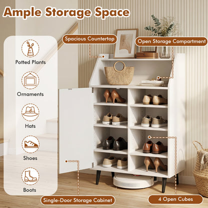 Shoe Storage Cabinet with 2-Tier Open Compartment and 4-Tier Adjustable Shelf, White