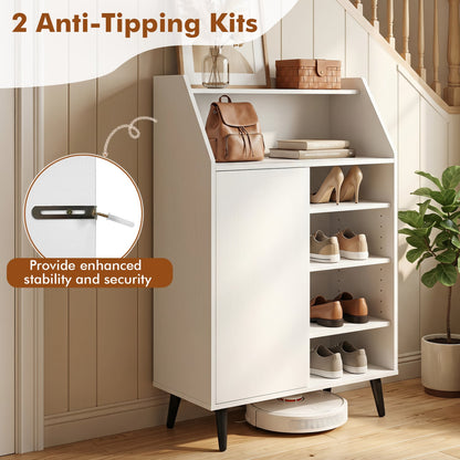 Shoe Storage Cabinet with 2-Tier Open Compartment and 4-Tier Adjustable Shelf, White