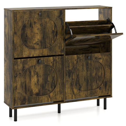 Shoe Storage Cabinet, 4 Flip Drawers, Aluminum Legs, Rustic Brown Shoe Racks & Storage Benches Rustic Brown at Gallery Canada