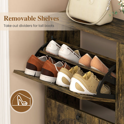 Armoire de rangement pour chaussures, 4 tiroirs basculants, pieds en aluminium, marron rustique