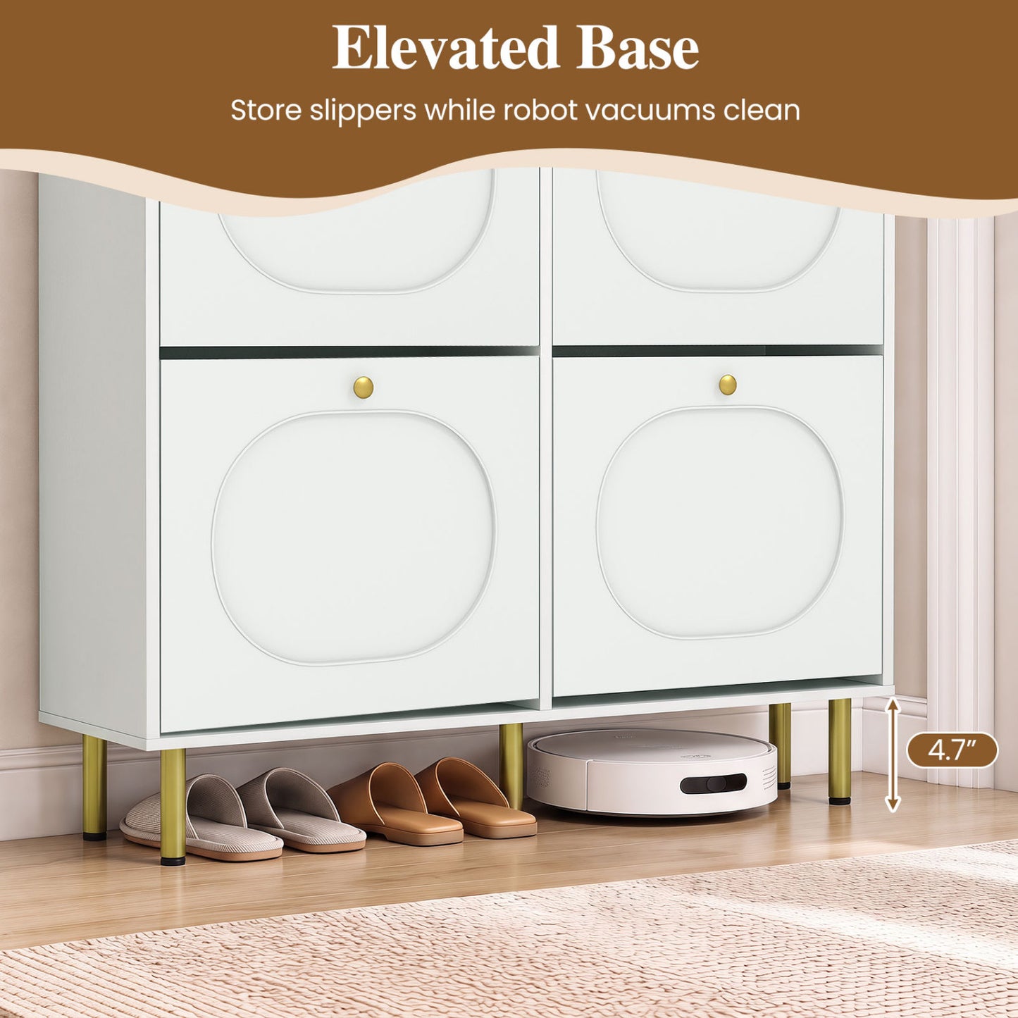 Shoe Storage Cabinet, 4 Flip Drawers, White