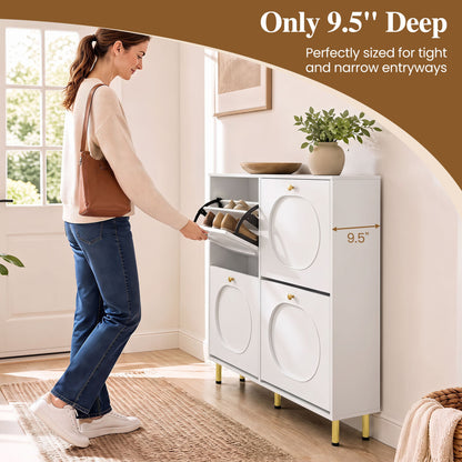 Shoe Storage Cabinet, 4 Flip Drawers, White