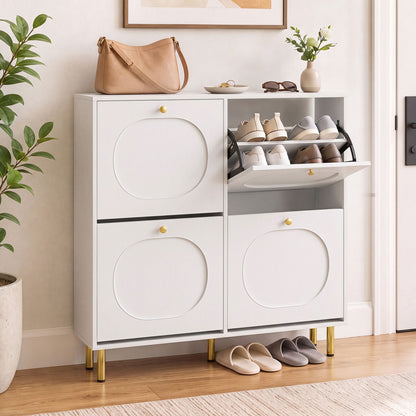 Shoe Storage Cabinet, 4 Flip Drawers, White