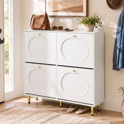 Shoe Storage Cabinet, 4 Flip Drawers, White