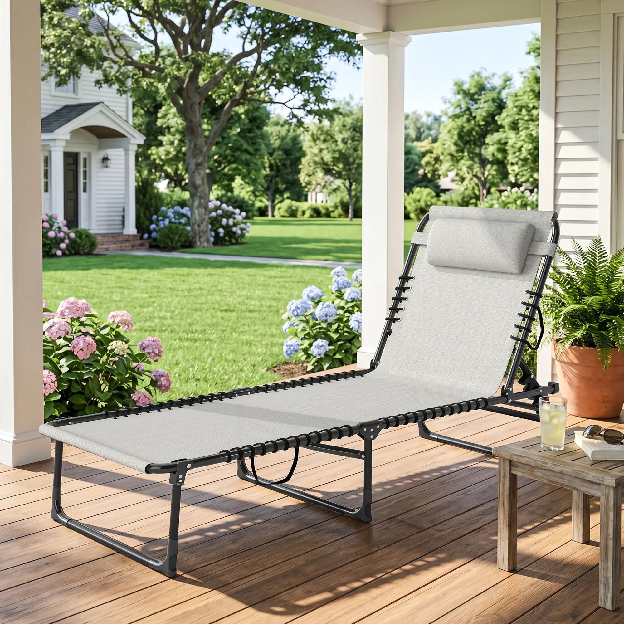 Outdoor Folding Lounge Chair, 4-Level Adjustable, Cream Lounger Chairs at Gallery Canada