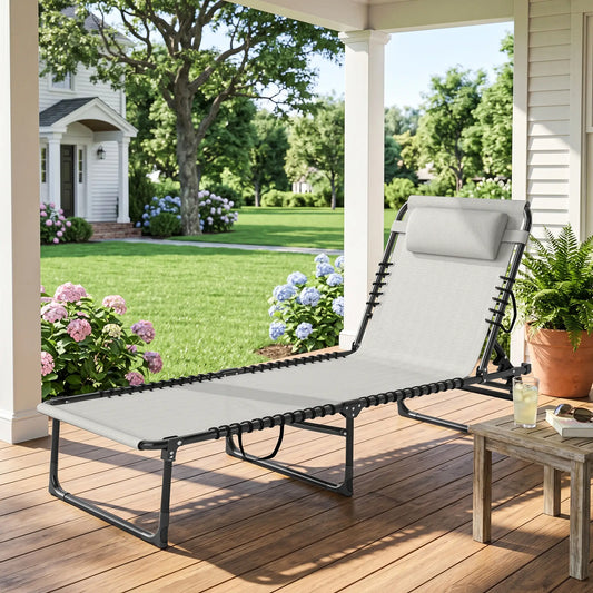 Outdoor Folding Lounge Chair, 4-Level Adjustable, Cream Lounger Chairs Cream at Gallery Canada