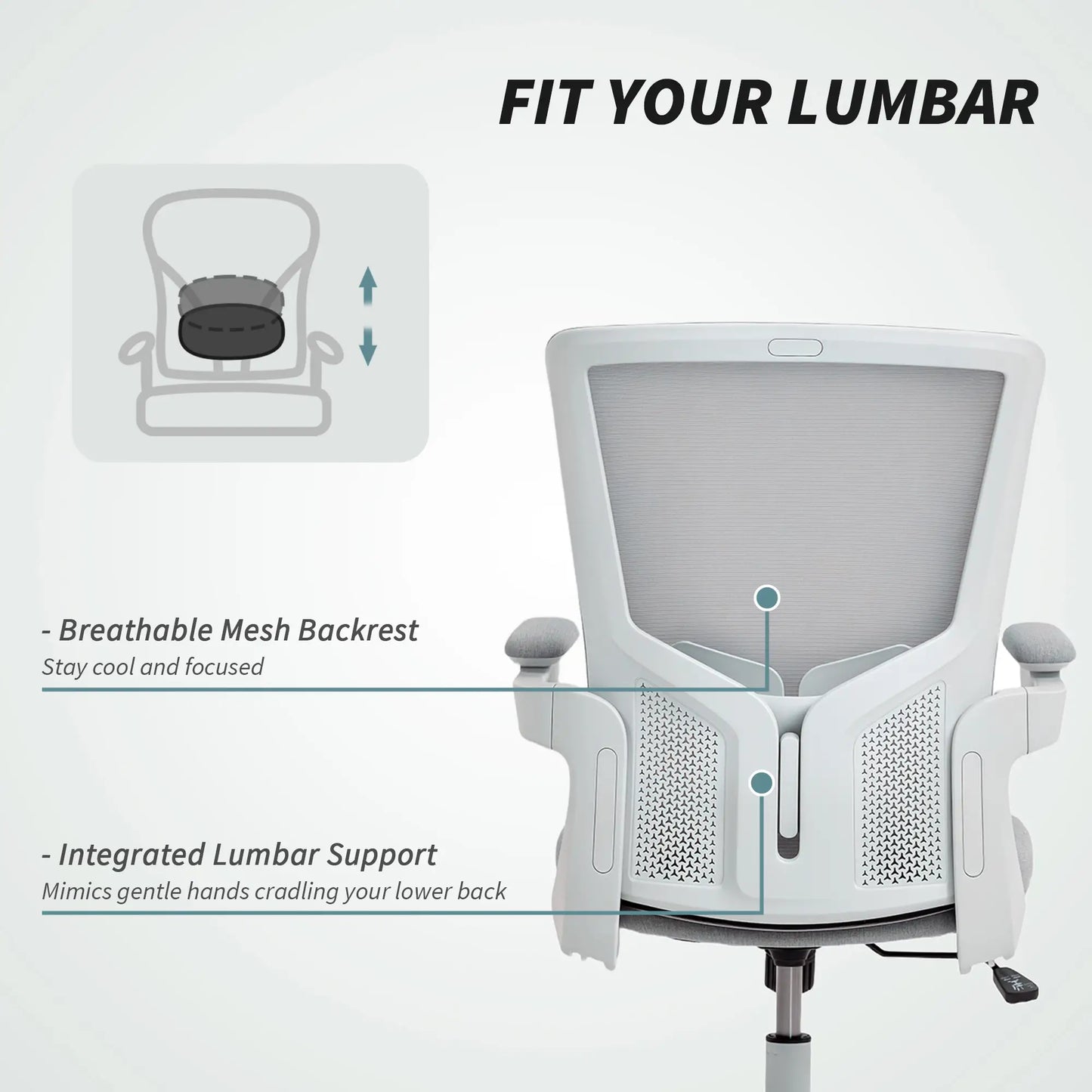 Ergonomic Office Chair, Adjustable Lumbar Support, Flip-Up Armrests, Grey Task Chairs at Gallery Canada