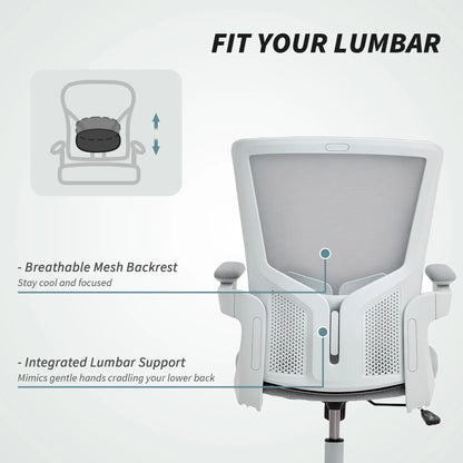 Ergonomic Office Chair, Adjustable Lumbar Support, Flip-Up Armrests, Grey Task Chairs at Gallery Canada