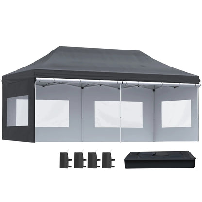 20' x 10' Folding Canopy Tent, Sidewalls, Windows, Black Pop Up Canopies Black, White at Gallery Canada