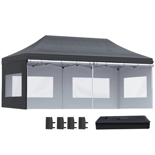 20' x 10' Folding Pop Up Canopy Tent, Sidewalls, Windows, Black