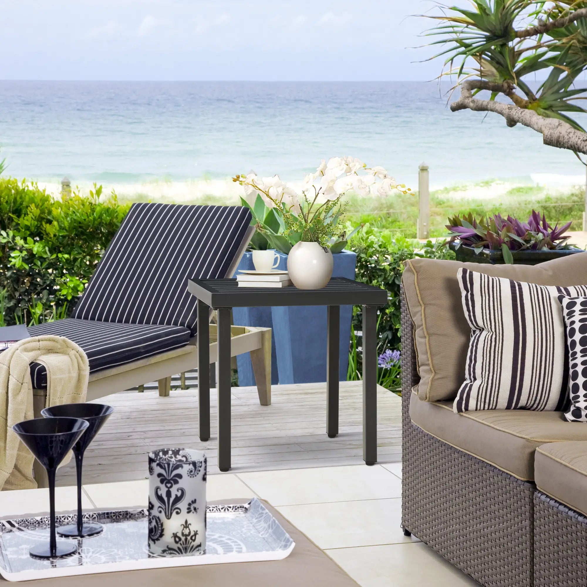 Outdoor Side Table With Umbrella Hole, Patio End Table, Black Patio Side Tables at Gallery Canada
