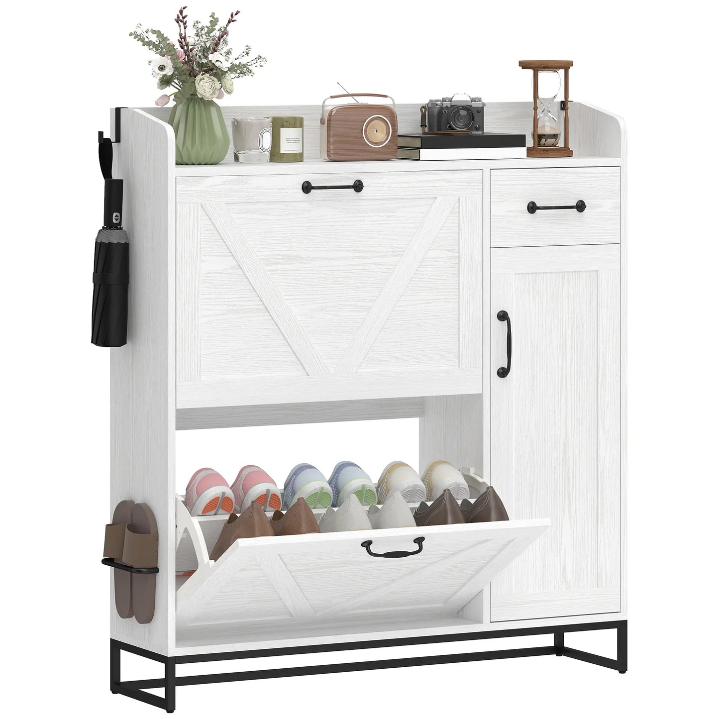 Farmhouse Shoe Storage Cabinet, Holds 12 Pairs, Adjustable Shelves, White Shoe Storage Cabinets & Racks at Gallery Canada