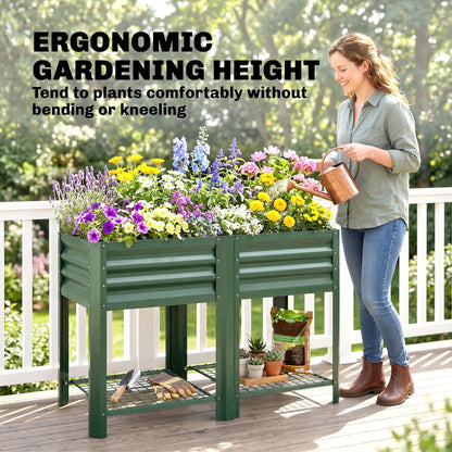 Lit de jardin surélevé vert de 31,5", étagère de rangement, jardinière surélevée, vert
