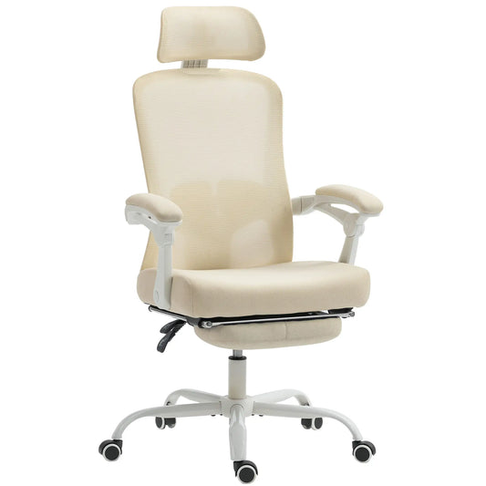 Ergonomic Office Chair, Mesh Reclining Desk Chair, Adjustable Lumbar Support, Headrest, Beige Office Chairs Beige, White at Gallery Canada