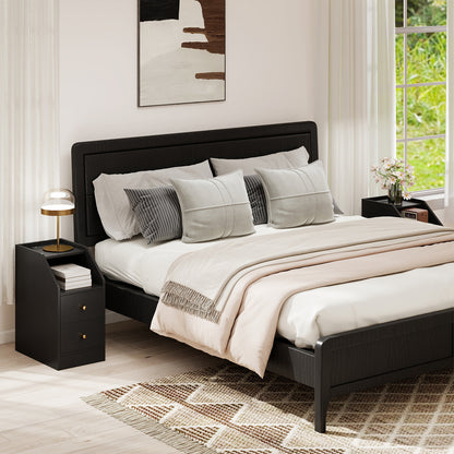 Side End Table with Charging Station Sofa Couch Table with Shelf Drawers, Black