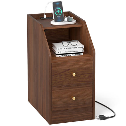 Side End Table with Charging Station Sofa Couch Table with Shelf Drawers, Walnut End & Side Tables Walnut at Gallery Canada