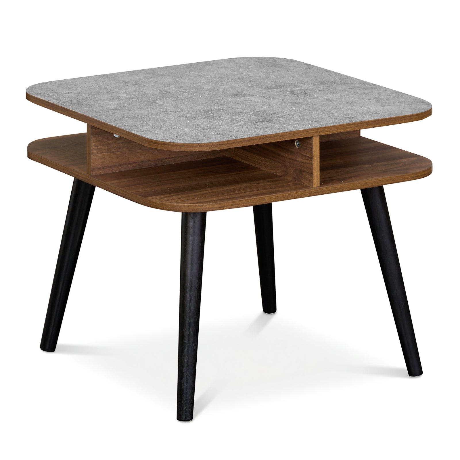 Faux Marble Side Table With Storage Shelves, Walnut End & Side Tables at Gallery Canada