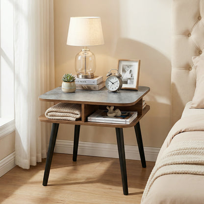 Faux Marble Side Table With Storage Shelves, Walnut End & Side Tables at Gallery Canada