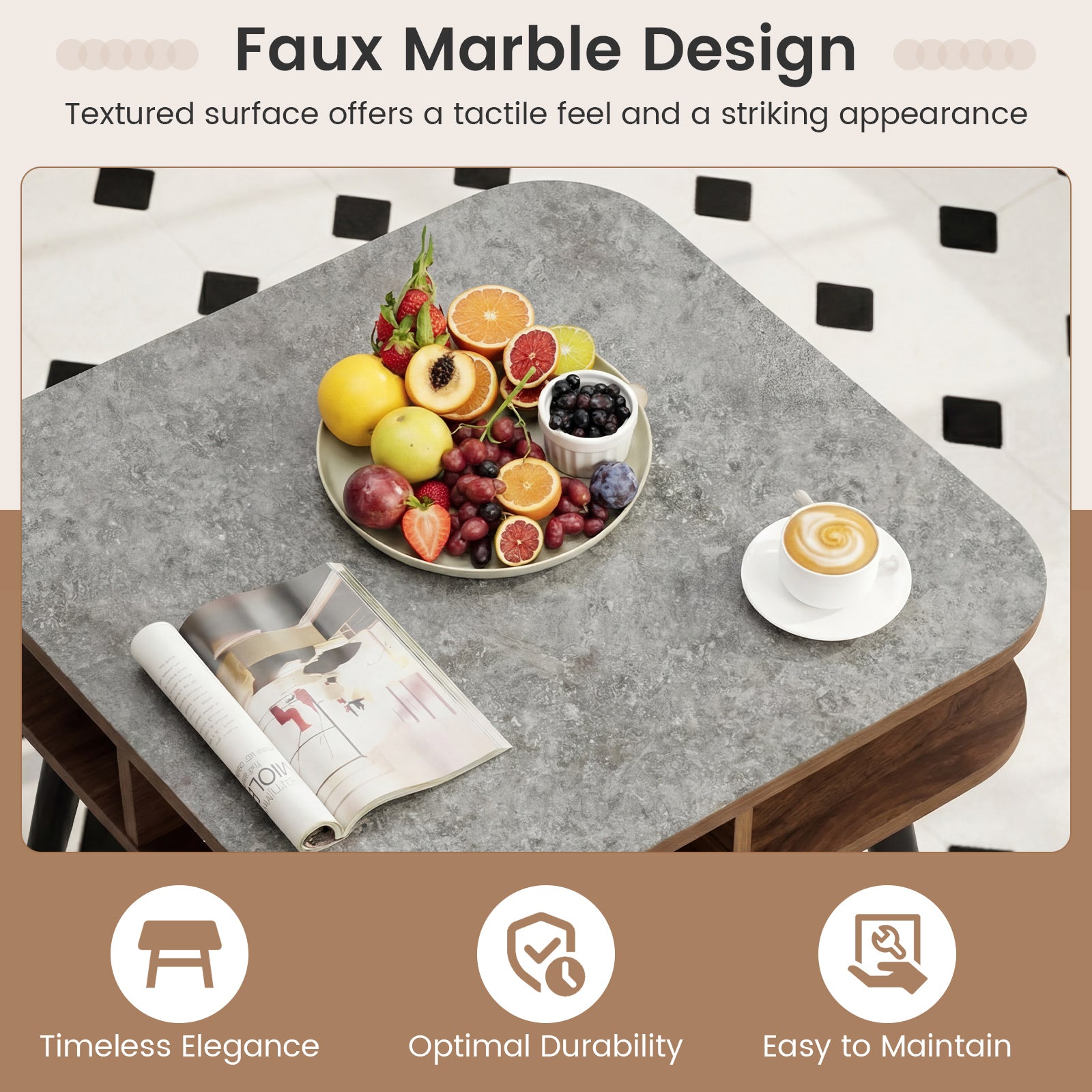 Faux Marble Side Table With Storage Shelves, Walnut End & Side Tables at Gallery Canada