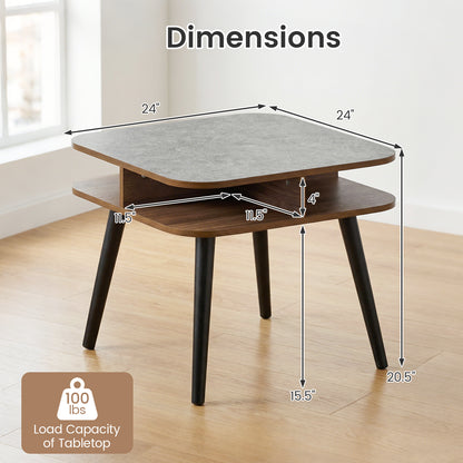 Faux Marble Side Table With Storage Shelves, Walnut End & Side Tables at Gallery Canada
