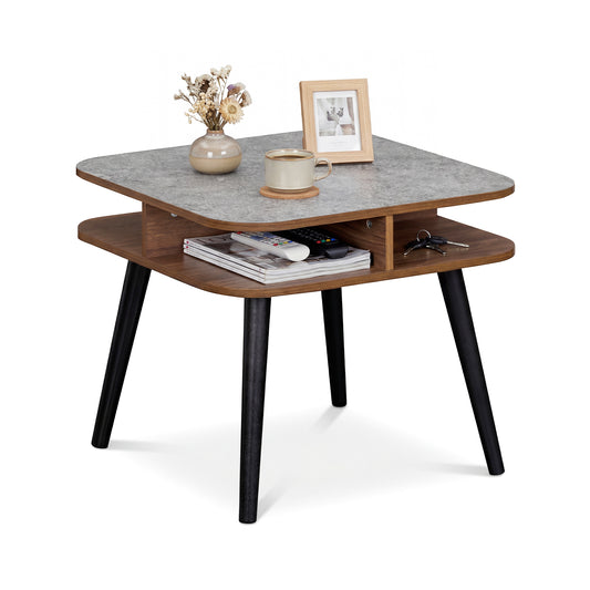 Faux Marble Side Table With Storage Shelves, Walnut End & Side Tables Walnut at Gallery Canada