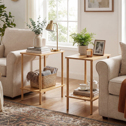 Side Table Set of 2 2-Tier Bamboo End Table with Storage Shelves Rectangular Tea Sofa Table, Natural End & Side Tables at Gallery Canada