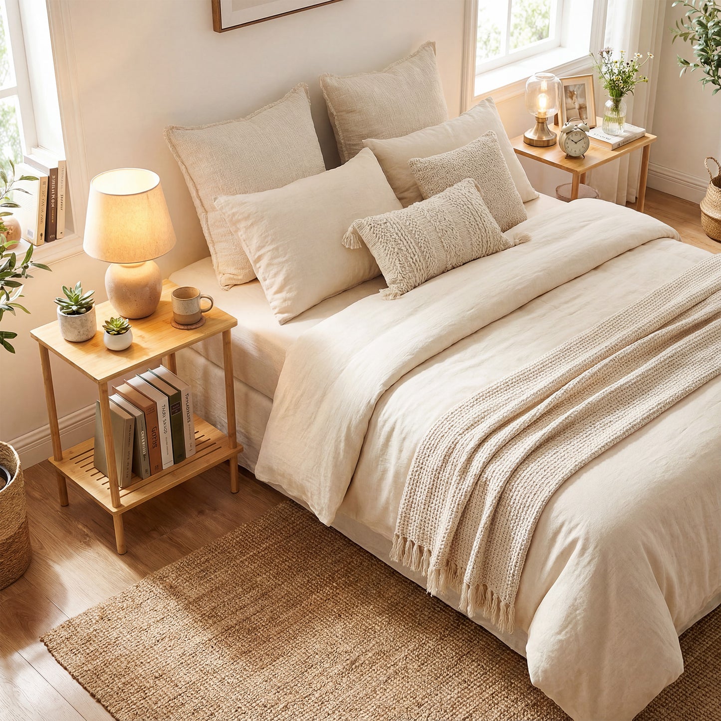 Side Table Set of 2 2-Tier Bamboo End Table with Storage Shelves Rectangular Tea Sofa Table, Natural End & Side Tables at Gallery Canada