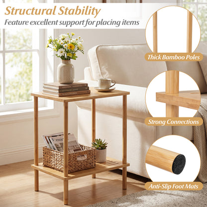 Side Table Set of 2 2-Tier Bamboo End Table with Storage Shelves Rectangular Tea Sofa Table, Natural End & Side Tables at Gallery Canada