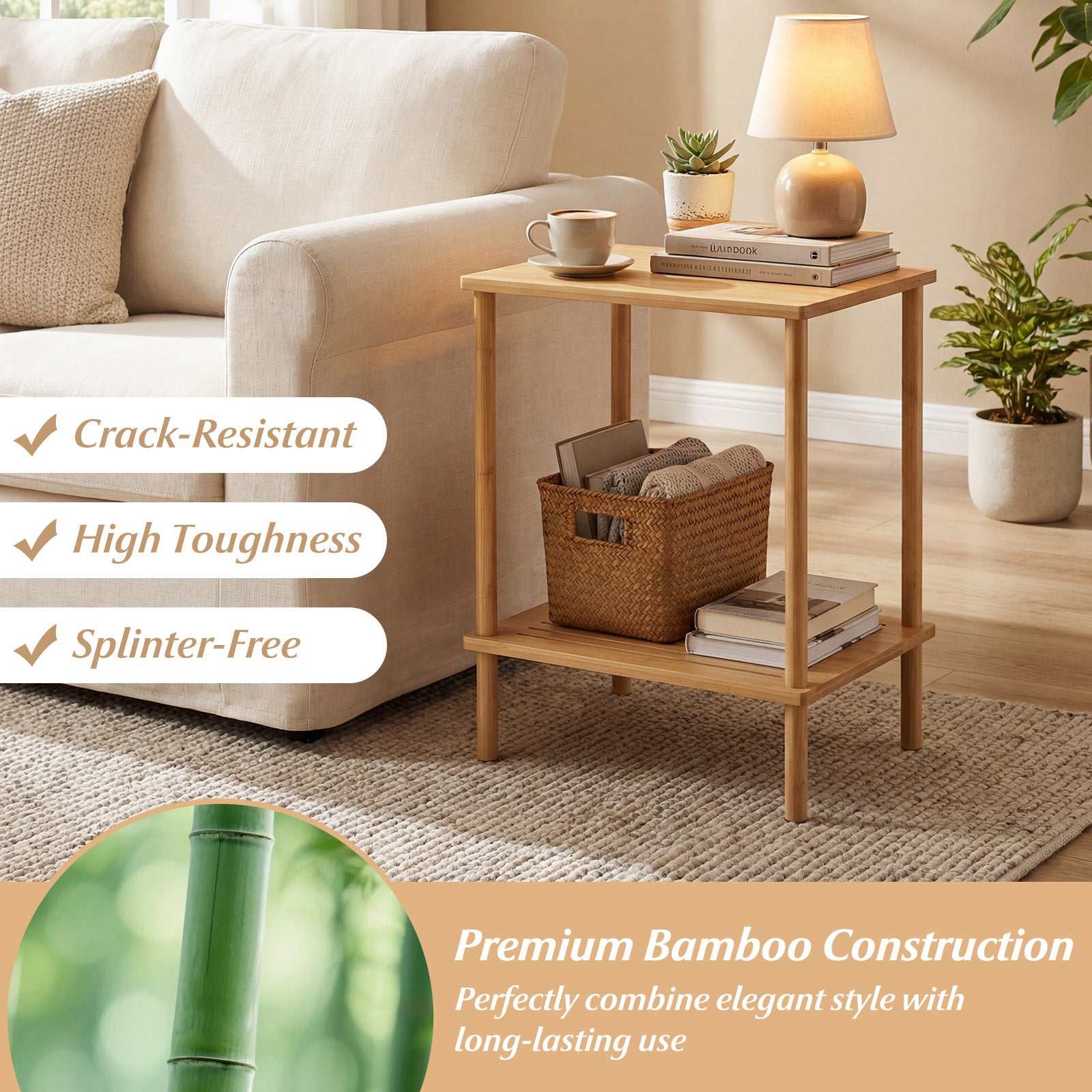 Side Table Set of 2 2-Tier Bamboo End Table with Storage Shelves Rectangular Tea Sofa Table, Natural End & Side Tables at Gallery Canada
