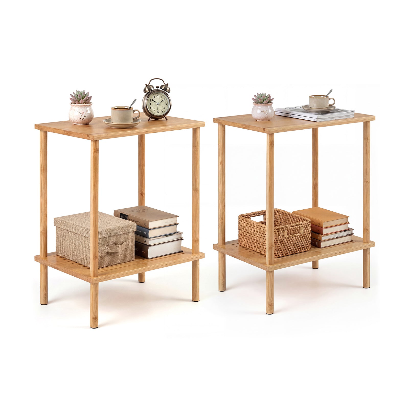 Side Table Set of 2 2-Tier Bamboo End Table with Storage Shelves Rectangular Tea Sofa Table, Natural End & Side Tables at Gallery Canada