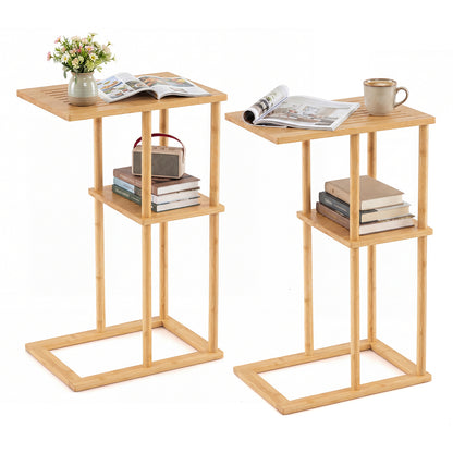 Side Table Set of 2 with Storage Shelves and Bamboo Construction, Natural End & Side Tables Natural at Gallery Canada