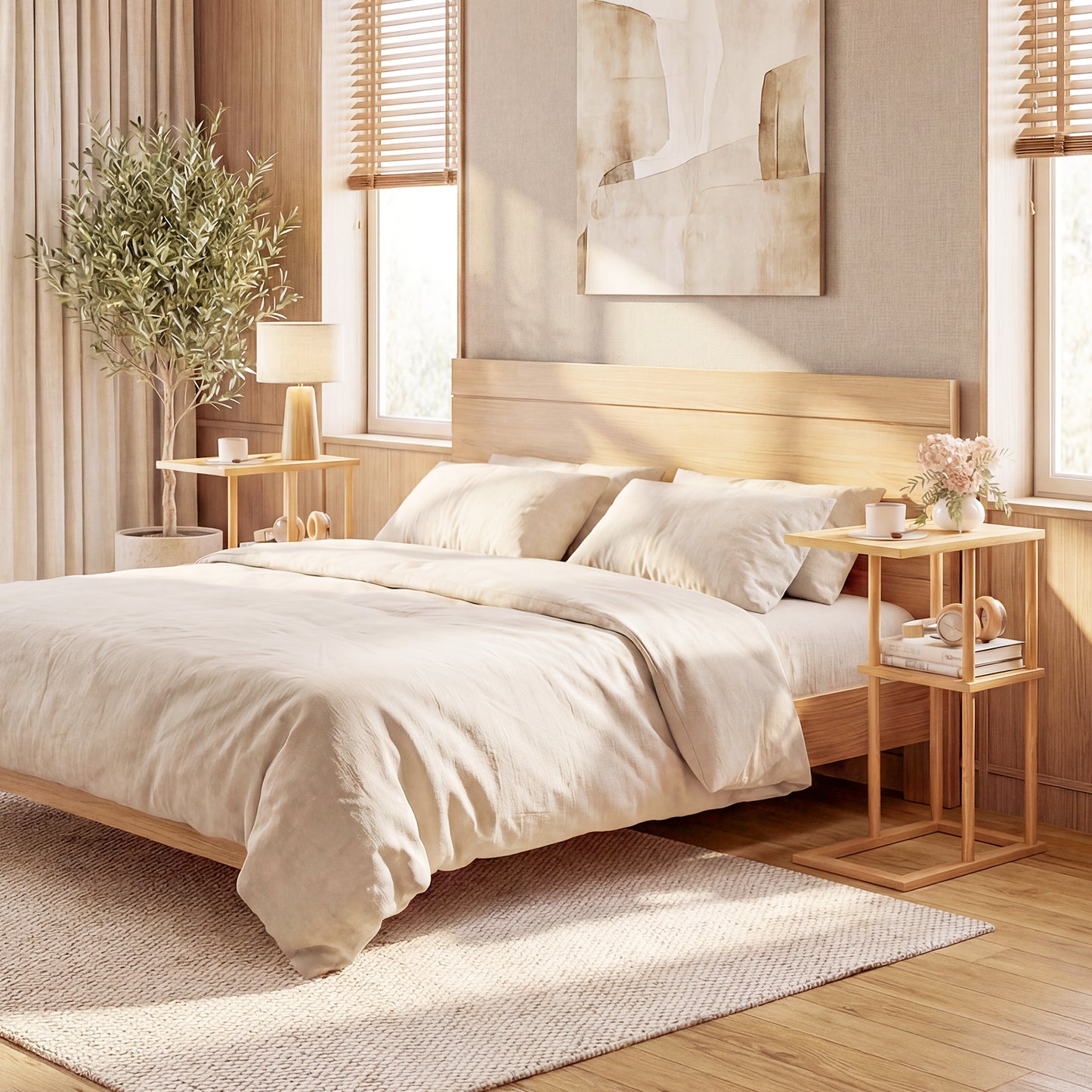 Side Table Set of 2 with Storage Shelves and Bamboo Construction, Natural End & Side Tables at Gallery Canada