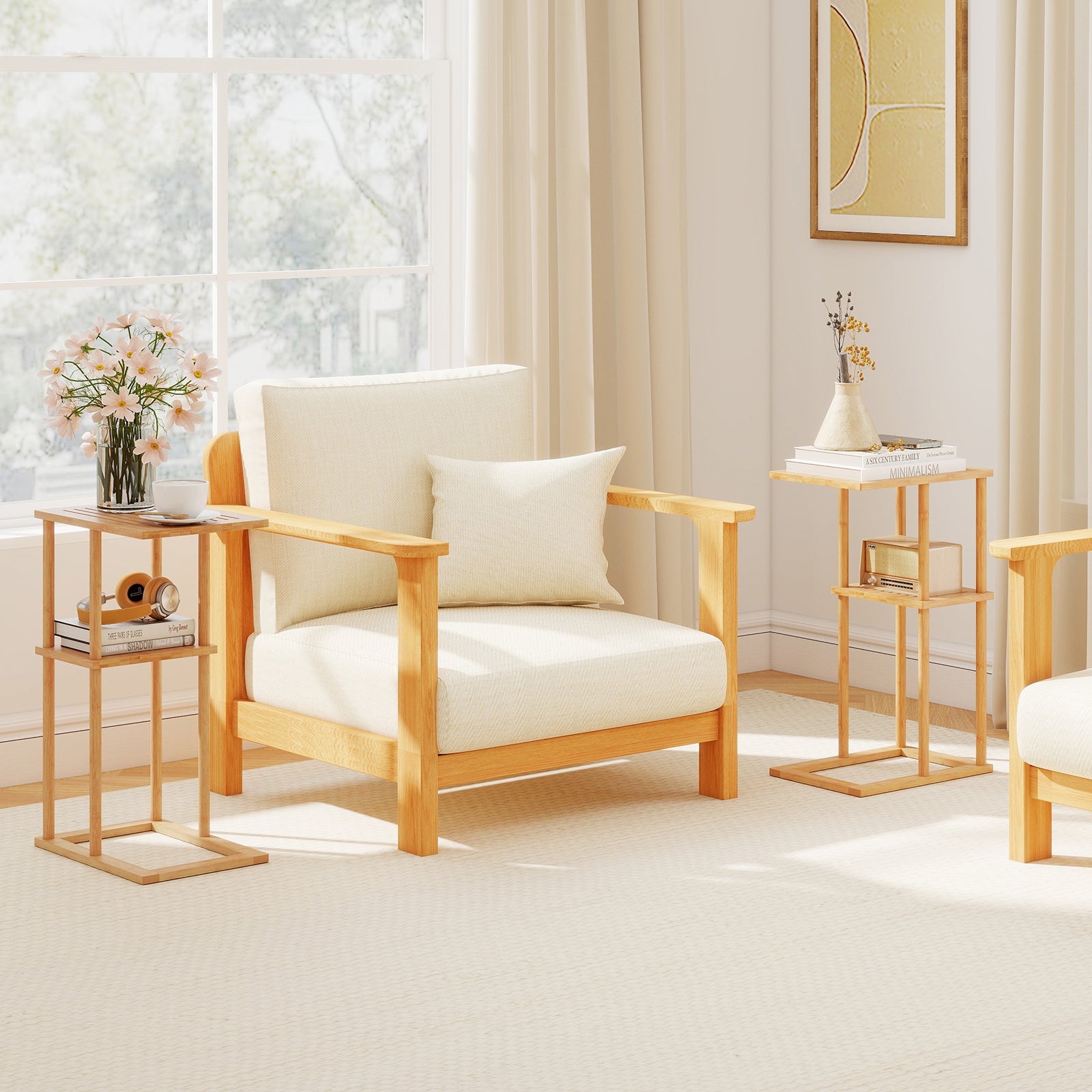 Side Table Set of 2 with Storage Shelves and Bamboo Construction, Natural End & Side Tables at Gallery Canada