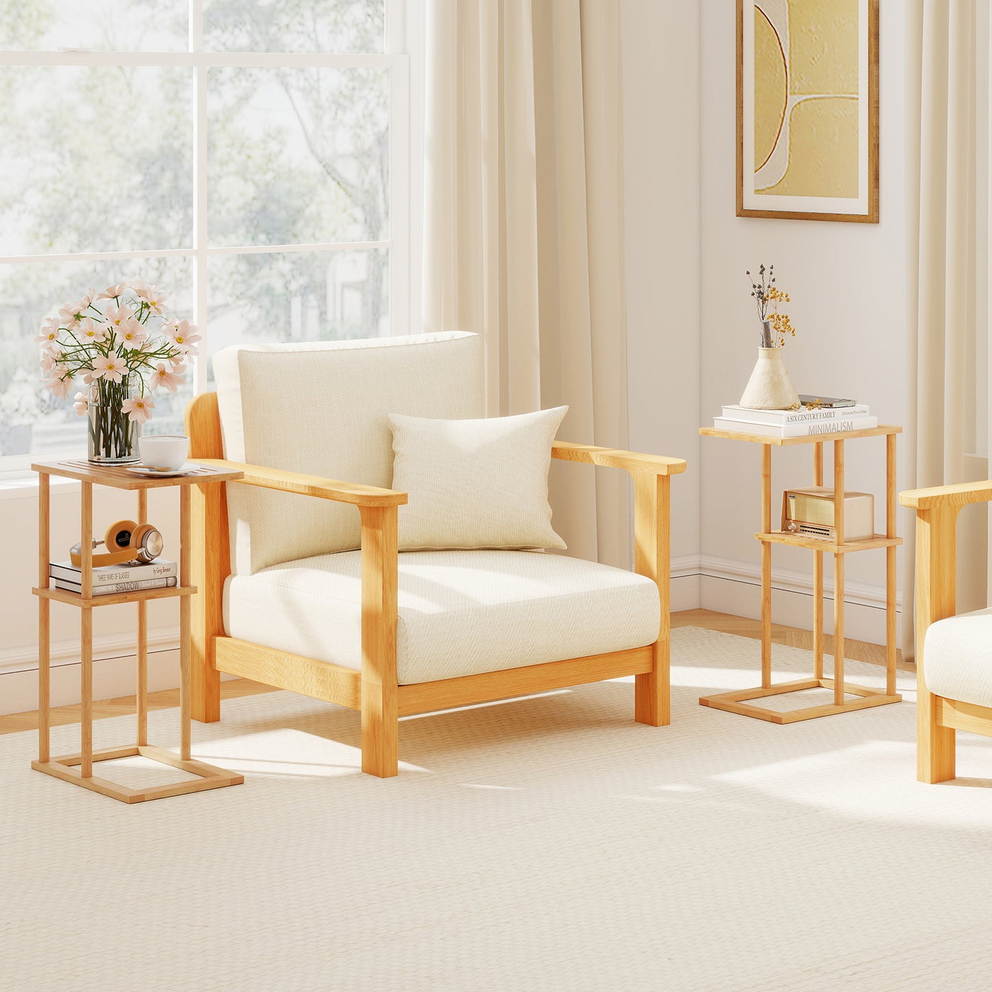 Side Table Set of 2 with Storage Shelves and Bamboo Construction, Natural End & Side Tables at Gallery Canada