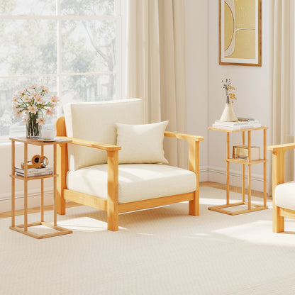 Side Table Set of 2 with Storage Shelves and Bamboo Construction, Natural End & Side Tables at Gallery Canada